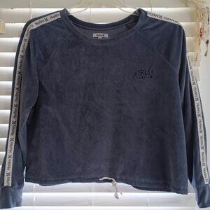 Hurley Women's Gray Long Sleeve Logo Sweatshirt Size M Ribbed Drawstring Hem